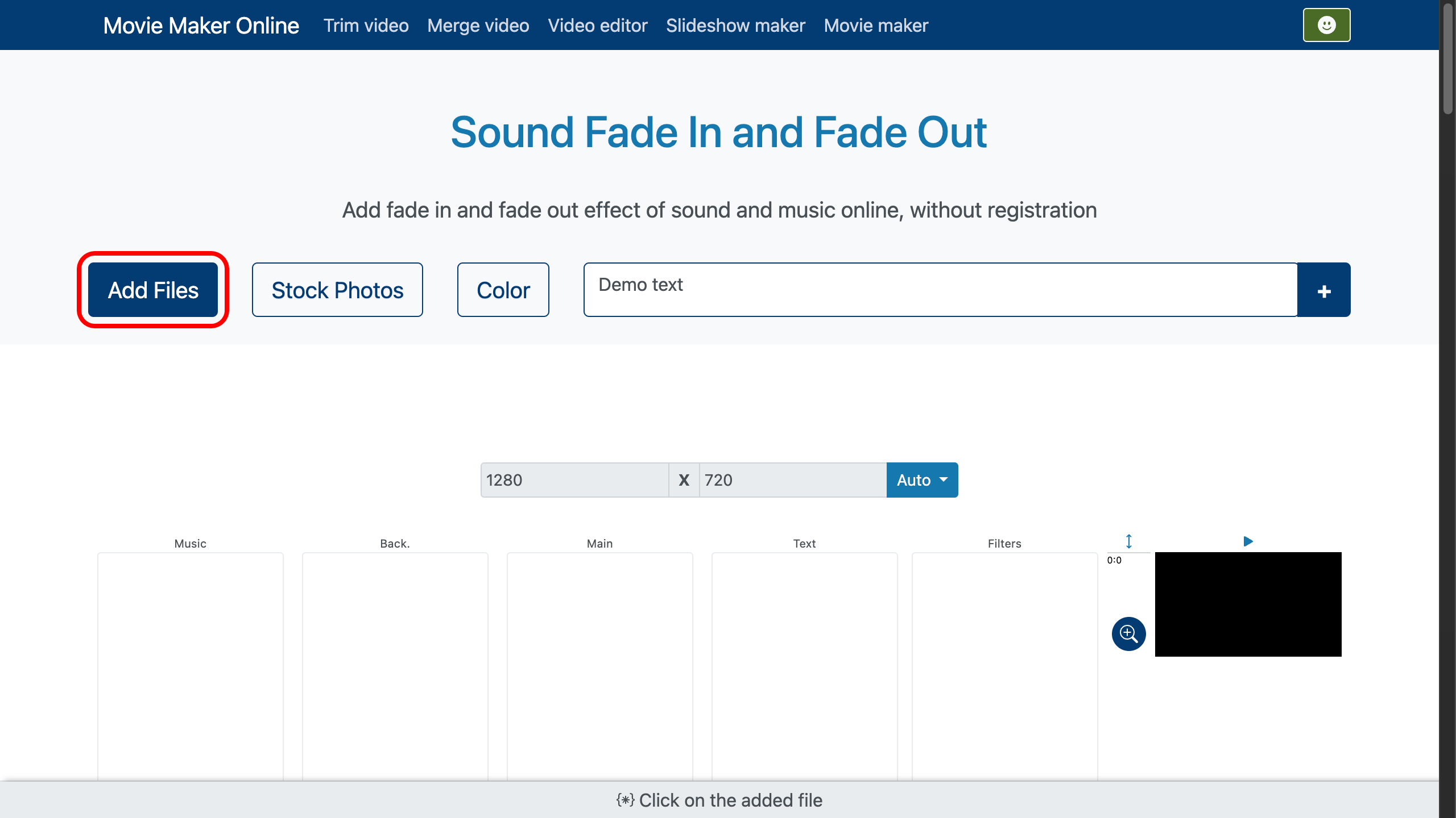 Enviar arquivo de música ou vídeo para aplicar efeitos fade in e fade out