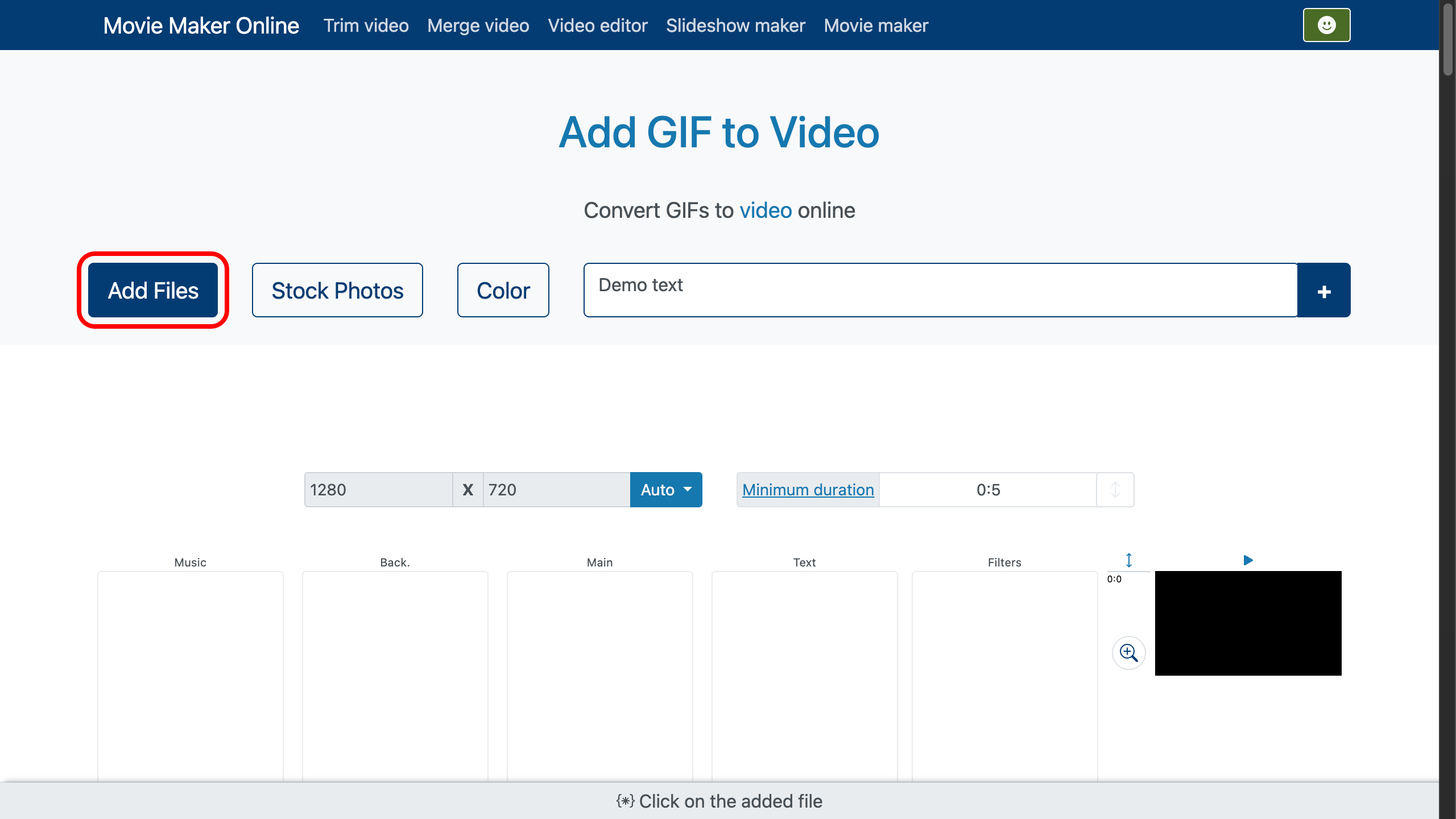 Converter gif em vídeo - Carregue seu gif no editor de vídeo